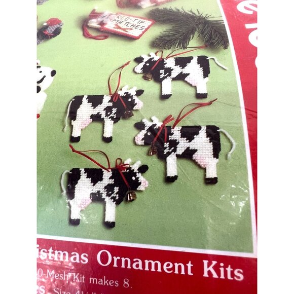 Mary Maxim Plastic Needlepoint Christmas Ornament Kits 6 Cows - Picture 2 of 4